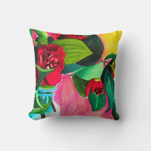 Red Camellias flower art Cushion
