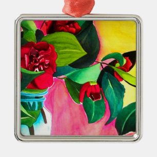 Red Camellias flower art Metal Tree Decoration