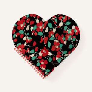 RED CAMELLIAS,WHITE GREEN LEAVES BLACK Dark Floral Notebook