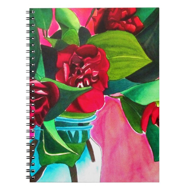 Red Camellias with green Notebook (Front)