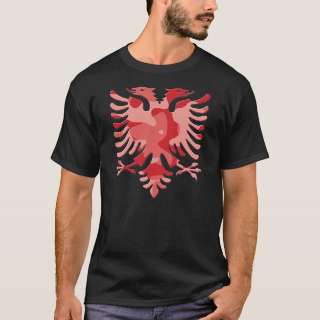 Red Camo Albanian Eagle 3D T-Shirt (Front)