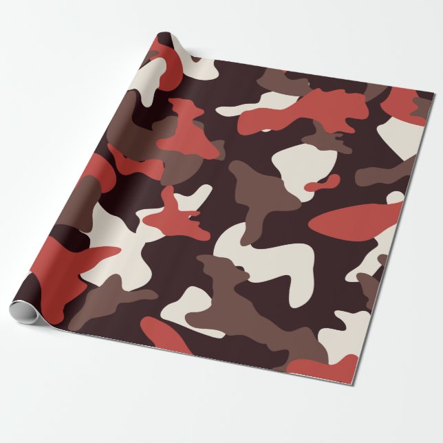Red camo camouflage army pattern wrapping paper (Unrolled)