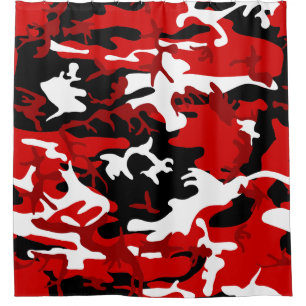 red camouflage black white camo shower curtain