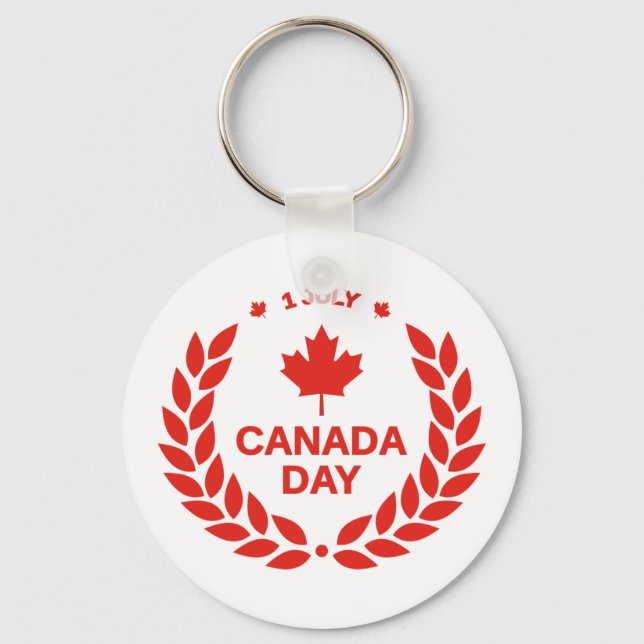 red canadian day maple leaf 1st july white key ring (Front)