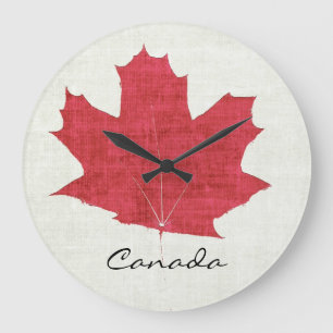 red Canadian maple leaf clock