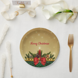 Red Candle Christmas plate