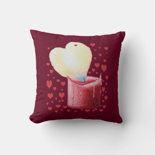 red candle with heart shaped flame romantic cushion (Front)