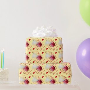 red candle with heart shaped flame romantic wrapping paper