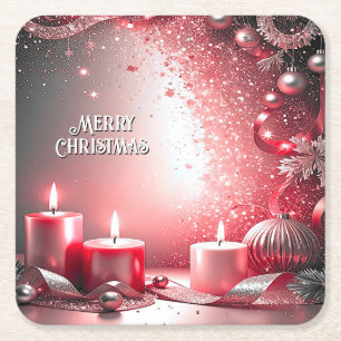 Red Candles Christmas Holiday Paper Coaster