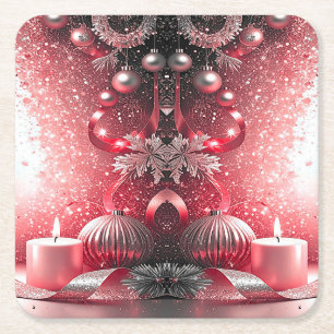 Red Candles Christmas Holiday Paper Coaster