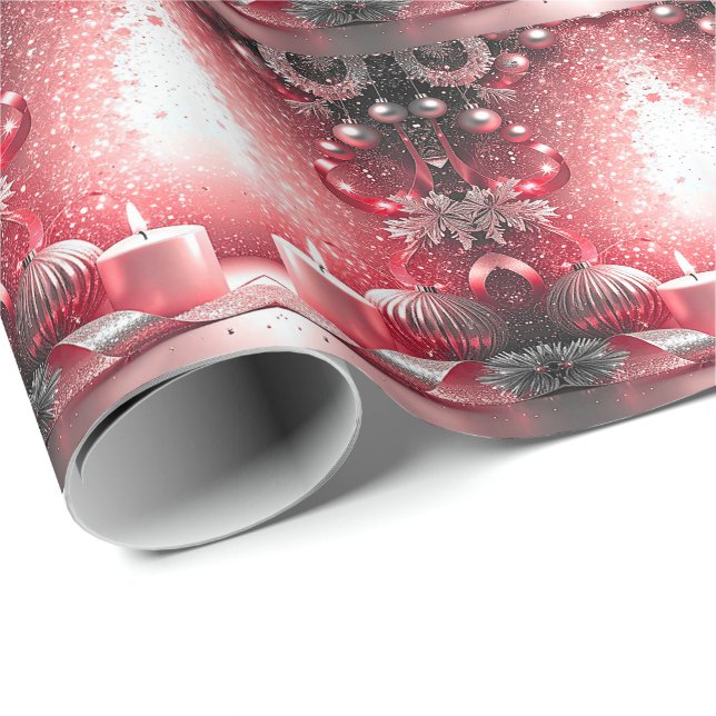 Red Candles Decor Christmas Holiday Wrapping Paper (Roll Corner)