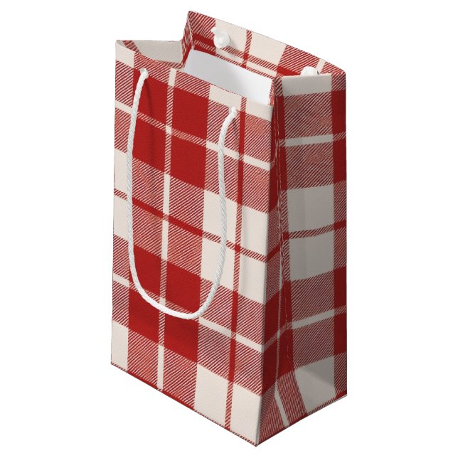 Red Candy Cane Christmas Plaid Small Gift Bag (Front Angled)