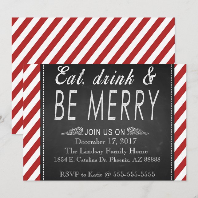 Red Candy Cane Holiday Party Invitation (Front/Back)