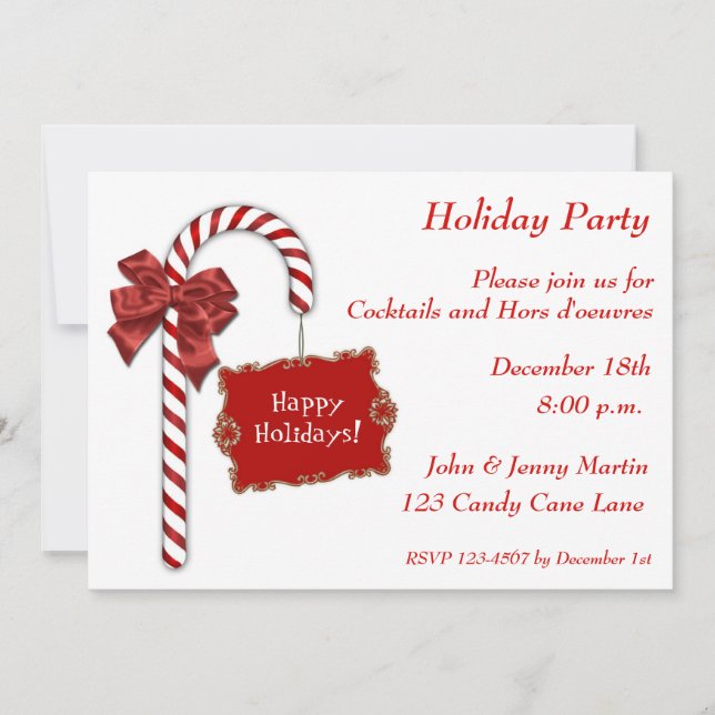 Red Candy Cane Invitation (Front)