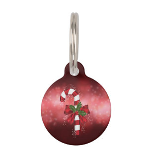 Red Candy Cane On A Red Bokeh Background Pet Tag