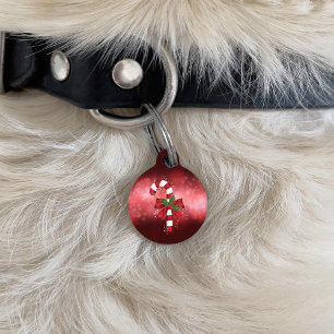 Red Candy Cane On A Red Bokeh Background Pet Tag