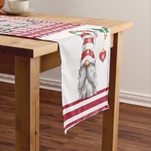 Red Candy Cane Stripe Gnome  Short Table Runner