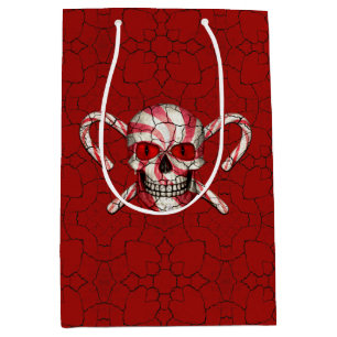 Red Candy Cane Sugar Skull Medium Gift Bag