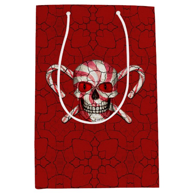 Red Candy Cane Sugar Skull Medium Gift Bag (Front)