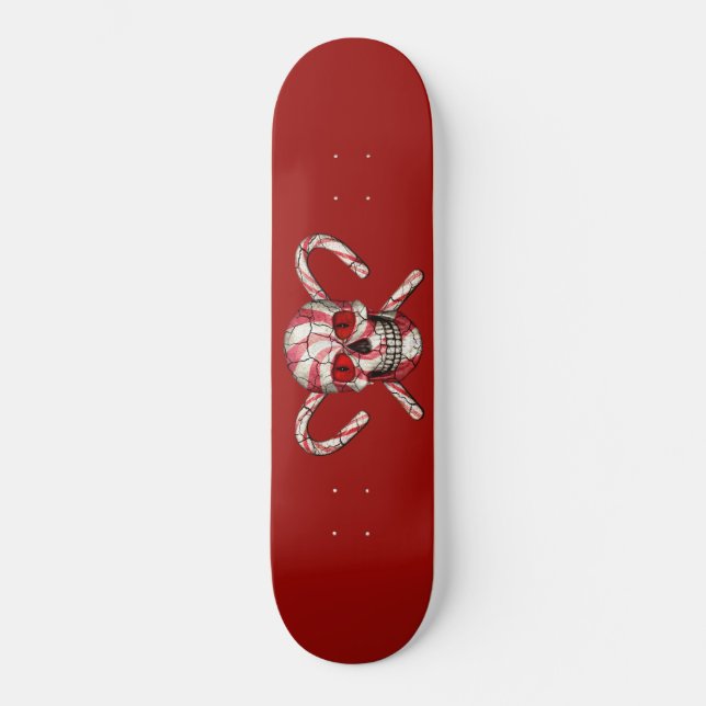 Red Candy Cane Sugar Skull  Skateboard (Front)