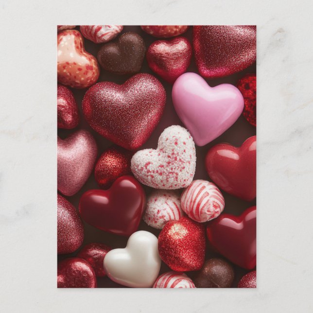 Red Candy Hearts Design Valentine`s Day Card  (Front)
