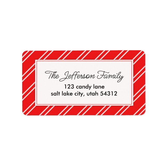 Red Candy Stripes Christmas/Holiday Return Address Label (Front)