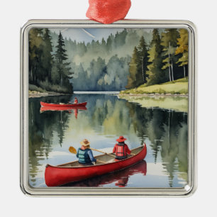 Red Canoe Wilderness Lake Camping Christmas Metal Tree Decoration