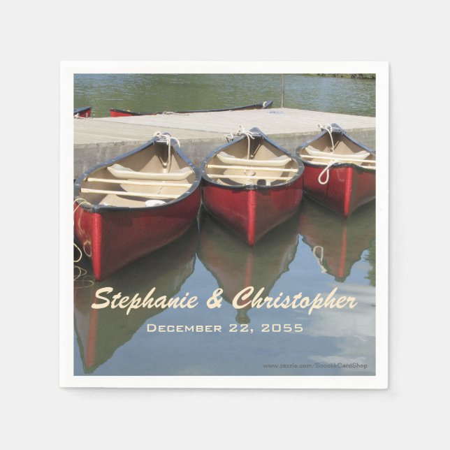 Red Canoes Wedding Name and Date Paper Napkin (Front)