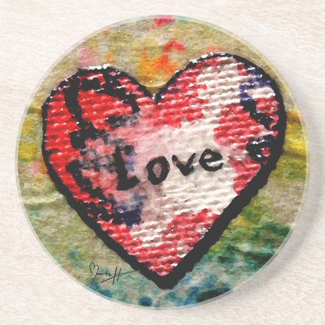 Red Canvas Heart with Love Coaster (Front)
