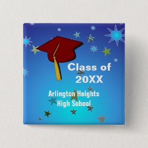 Red Cap and Stars Graduation Button