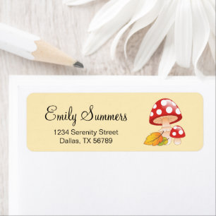 Red Cap Toadstool Mushrooms with Leaves Address