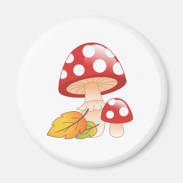 Red Cap Toadstool Mushrooms with Leaves Magnet (Front)