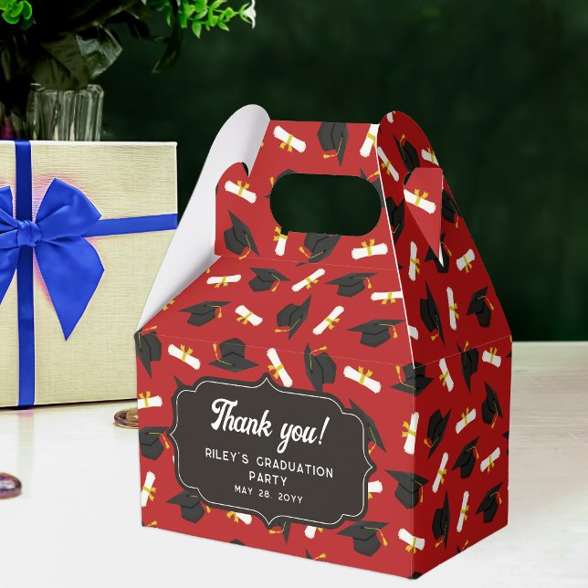 Red Caps & Diplomas Pattern Graduation Thank You Favour Box (Creator Uploaded)