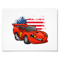 Red car american flag cartoon -Choose back colour