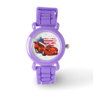Red car american flag cartoon -Choose back colour Watch