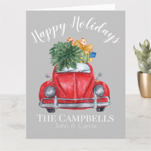 Red Car and Christmas Tree Customisable Card