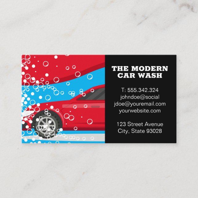 Red Car | Car Wash Soap Bubbles Business Card (Front)