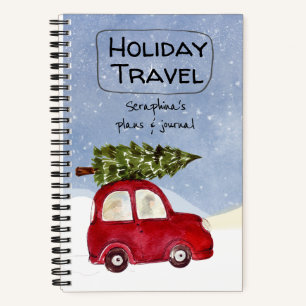 Red Car Christmas Tree Holiday Travel Notebook
