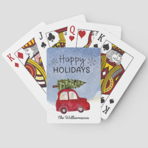 Red Car Happy Holidays Personalised Playing Cards