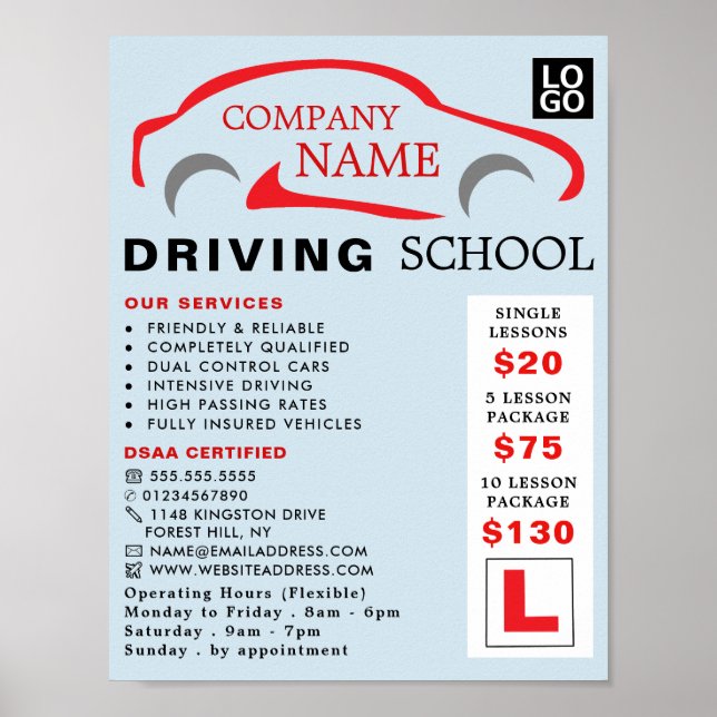 Red Car Logo, Driving School, Instructor Advert Poster (Front)