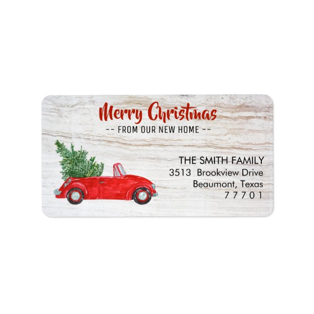 Red Car Merry Christmas New Home Address Label (Front)