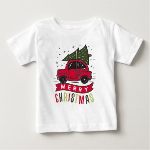Red Car Merry Christmas Tree Colourful Funny T-Shi Baby T-Shirt