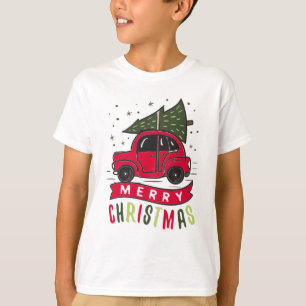 Red Car Merry Christmas Tree Colourful Funny  T-Shirt