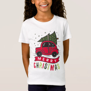 Red Car Merry Christmas Tree Colourful Funny T-Shirt