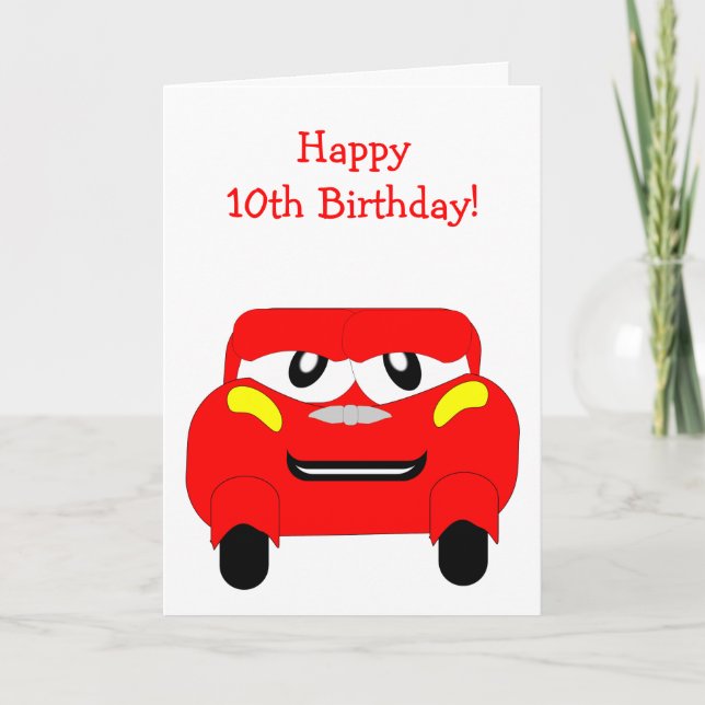 Red Car Personalised 10th Birthday Card (Front)