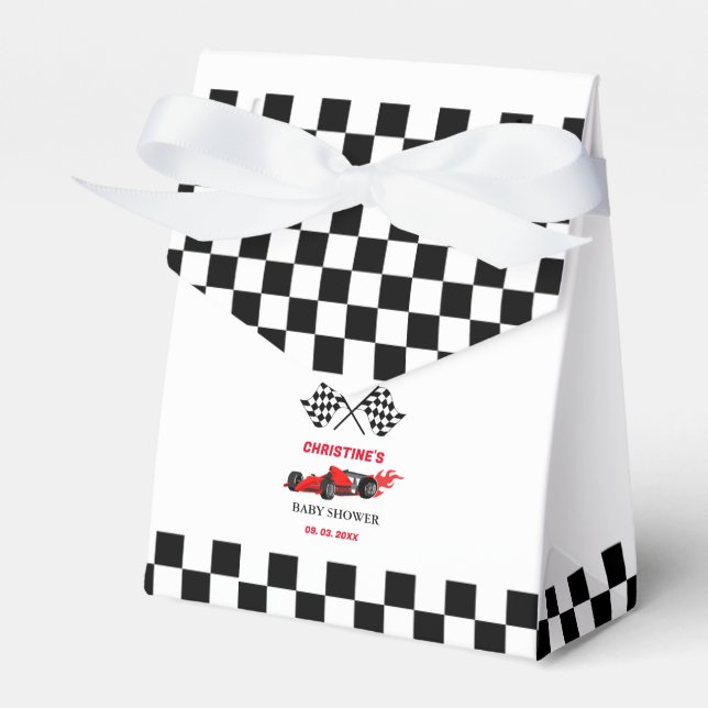 Red Car Race  Baby shower Favour Box (Front Side)