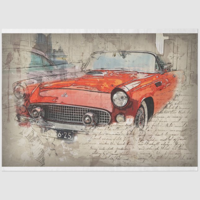 Red Car Vintage 20x30  Decoupage Tissue Paper (Front)