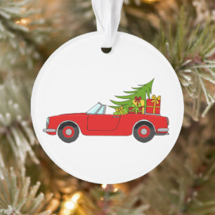 Red Car with Christmas Gifts Ornament