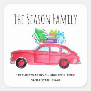 Red Car with Christmas Gifts Square Sticker
