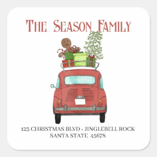 Red car with Christmas gifts  Square Sticker